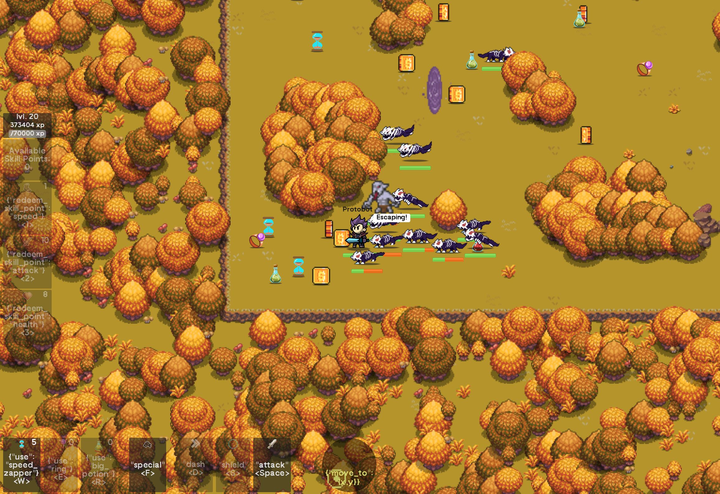 Character escaping from a horde of enemies